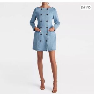 Light Wash Denim Double-Breasted Mini Dress